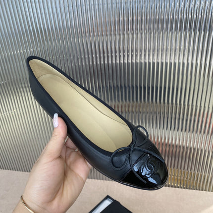 BALLET FLATS BLACK LAMBSKIN WITH BOW