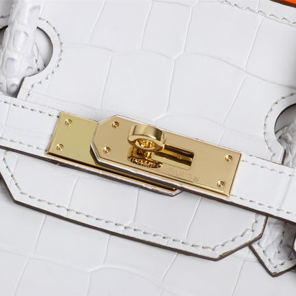 HM BIRKIN BAG 30 ALLIGATOR MOTIF WHITE CALFSKIN