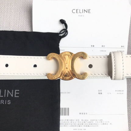 TRIOMPHE BELT IN WHITE CALFSKIN GOLD HARDWARE 567874