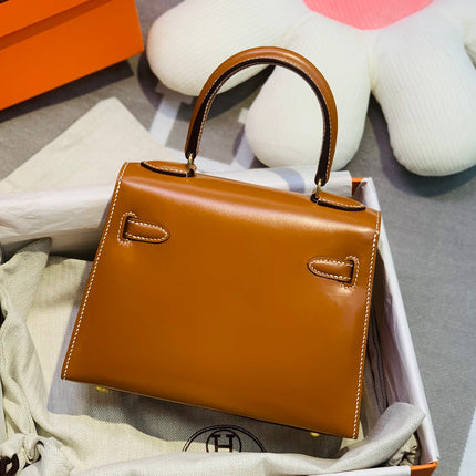 KELLY MINI 20 BAG IN BRONZE BROWN SMOOTH CALFSKIN WITH GOLD HARDWARE