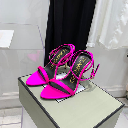 TOM FORD 26S GOLD BUCKLE HEELS 105 MM IN DARK PINK LAMBSKIN