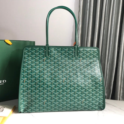 HARDY PM BAG 40 IN GREEN GOYARDINE CANVAS AND TAURILLON LEATHER TRIM