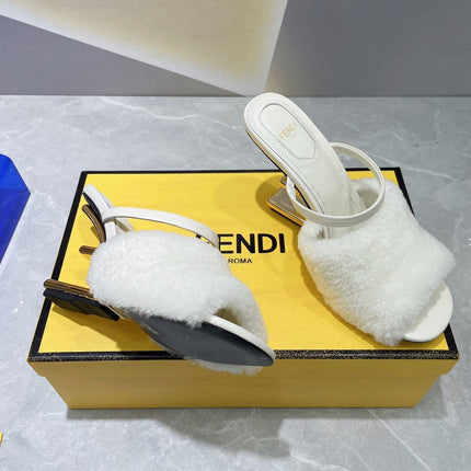 FENDI FIRST HIGH HEEL 95 MM SANDAL IN WHITE MINK FUR