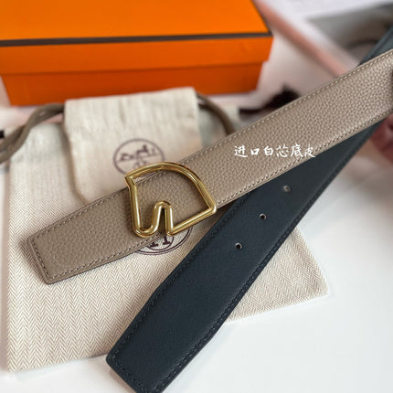 BOUCLE BELT BUCKLE & REVERSIBLE KHAKI BROWN LEATHER STRAP 38MM GOLD HARDWARE