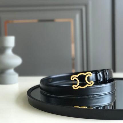 CELINE 25S BELT TRIOMPHE 25MM IN BLACK GLOSSY CALFSKIN 559675