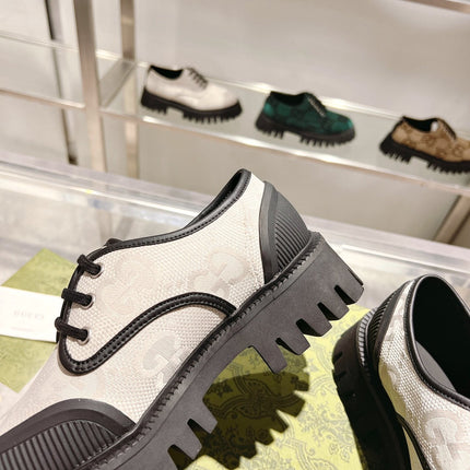 GUCCI 26S LACE-UP SHOES IN CREAM AND BLACK GG CANVAS
