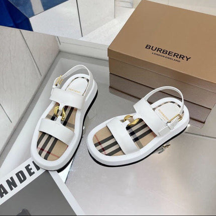 BURBERRY 26S STRAP SANDALS IN WHITE AND BEIGE CALFSKIN