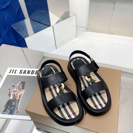 BURBERRY 26S STRAP SANDALS IN BLACK AND BEIGE CALFSKIN