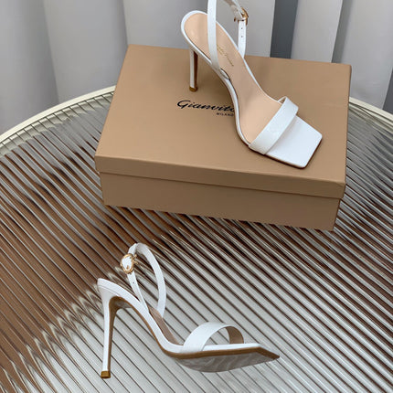 GIANVITO ROSSI 26S RIBBON HEELS 105 MM IN WHITE PATENT LAMBSKIN
