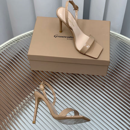 GIANVITO ROSSI 26S RIBBON HEELS 105 MM IN NUDE BEIGE PATENT LAMBSKIN