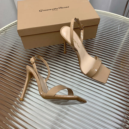 GIANVITO ROSSI 26S RIBBON HEELS 105 MM IN NUDE BEIGE PATENT LAMBSKIN
