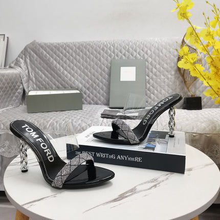 CRYSTAL HIGH HEEL MULE 10 CM IN BLACK LAMBSKIN