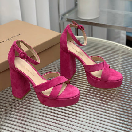 GIANVITO ROSSI 26S PLATFORM SANDALS 115 MM IN DARK PINK SUEDE