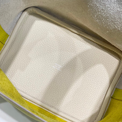 HERMES 25S PICOTIN LOCK 18 IN WHITE AND LEMON YELLOW CALFSKIN SILVER HARDWARE