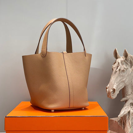 HM PICOTIN LOCK BAG 22 IN BROWN CALFSKIN