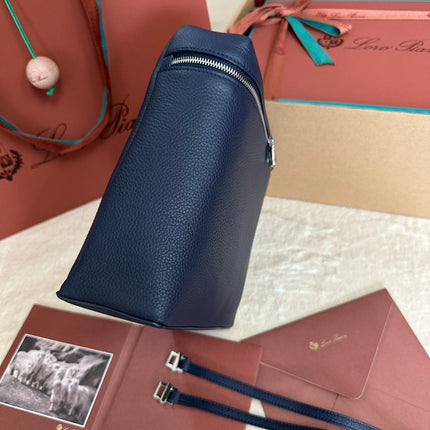 EXTRA POCKET BACKPACK L23.5 IN NAVY BLUE CALFSKIN WITH SILVER HARDWARE