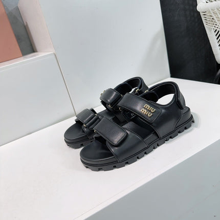 Sandals Black Sheepskin With Stylized Straps