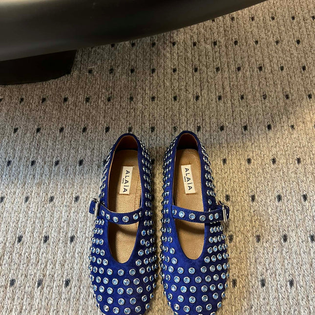 STRASS BALLET FLATS IN COBALT BLUE LAMBSKIN
