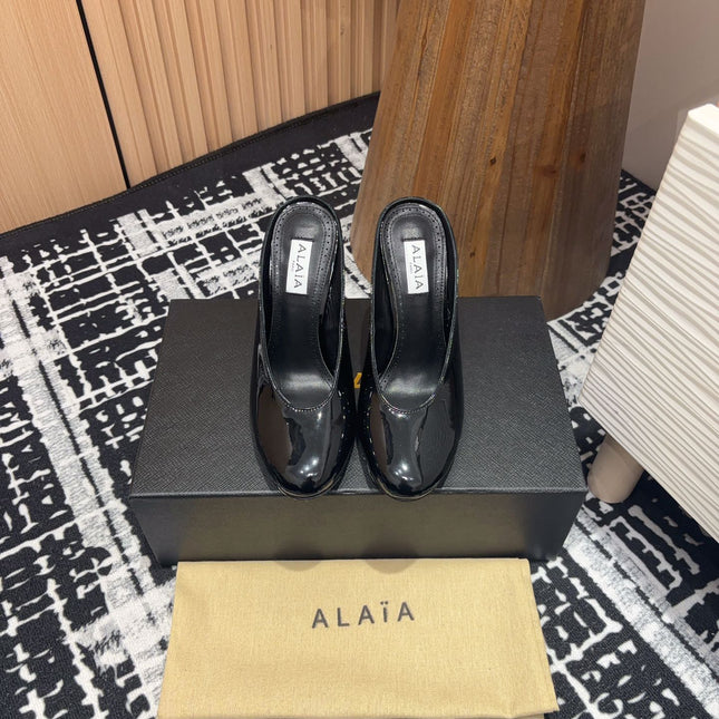 HIGH-HEEL 10 CM MULES IN BLACK PATENT CALFSKIN