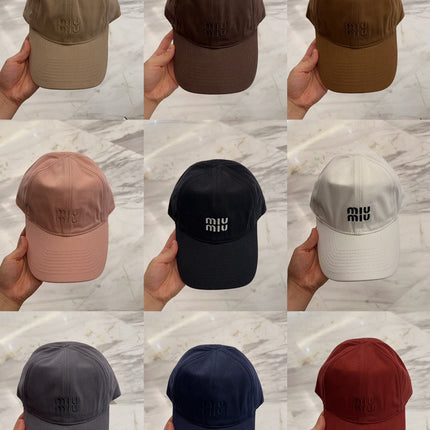 MIUMIU BASEBALL CAP IN NAVY BLUE FABRIC EMBROIDERED LOGO STYLE 1
