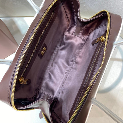 MIUMIU 26S BEAU BAG 30 IN DARK BROWN AND WHITE CALFSKIN