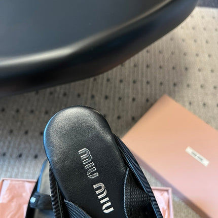 MIUMIU 26S BALLET MULES IN BLACK CALFSKIN WITH BOW