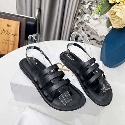 THE ROW 26S MINIMAL STRAPPY FLAT SANDALS IN BLACK CALFSKIN