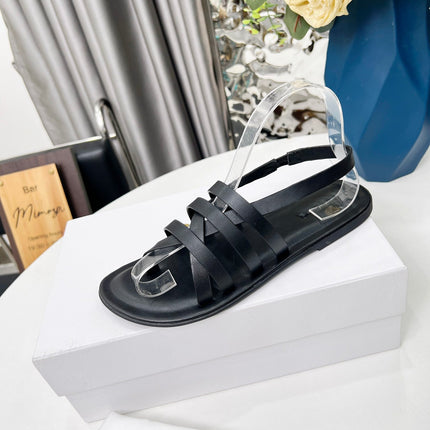 THE ROW 26S MINIMAL STRAPPY FLAT SANDALS IN BLACK CALFSKIN