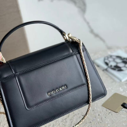 BULGARI SERPENTI FOREVER TOP 19 HANDLE BAG IN BLACK CALFSKIN GOLD HARDWARE