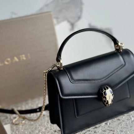 BULGARI SERPENTI FOREVER TOP 19 HANDLE BAG IN BLACK CALFSKIN GOLD HARDWARE