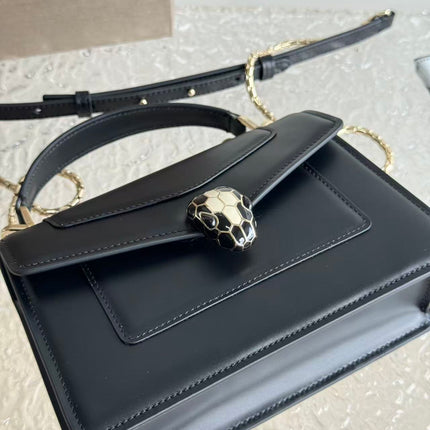BULGARI SERPENTI FOREVER TOP 19 HANDLE BAG IN BLACK CALFSKIN GOLD HARDWARE