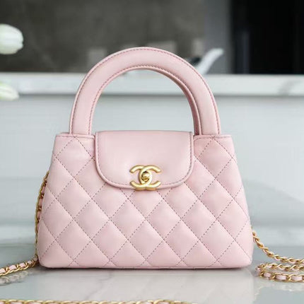 CHANEL 26S MINI TOP HANDLE BAG IN PINK QUILTED LEATHER
