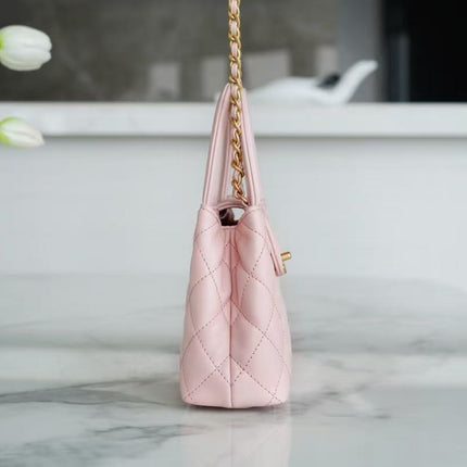 CHANEL 26S MINI TOP HANDLE BAG IN PINK QUILTED LEATHER