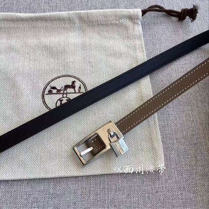 HERMES 26S BELT IN BLACK & TAUPE CALFSKIN WITH SILVER-TONE