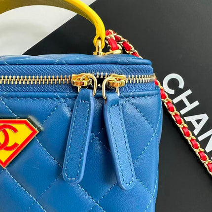 CHANEL 26S SUPERMAN LONG VANITY CASE IN BLUE AND RED CALFSKIN WITH CHAIN