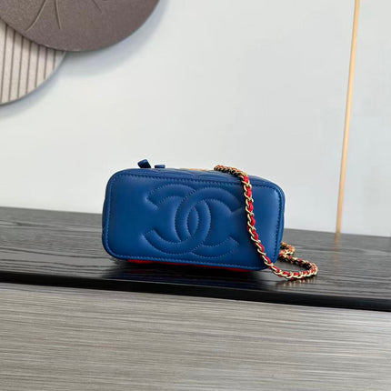 CHANEL 26S SUPERMAN LONG VANITY CASE IN BLUE AND RED CALFSKIN WITH CHAIN