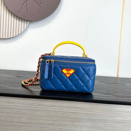 CHANEL 26S SUPERMAN LONG VANITY CASE IN BLUE AND RED CALFSKIN WITH CHAIN