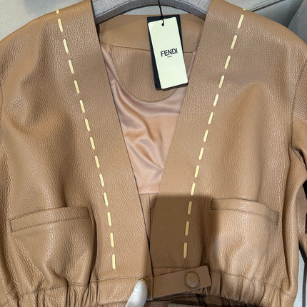 FENDI 26S LEATHER JACKET AND SKIRT SET 288