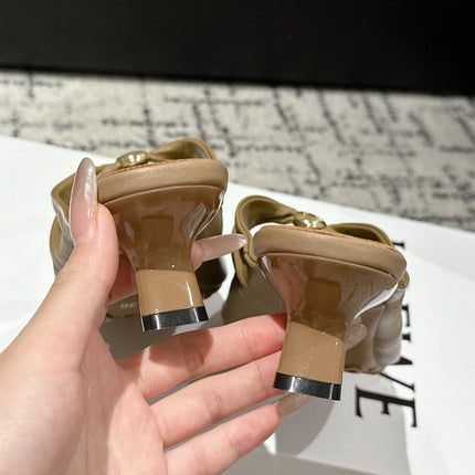 CHLOÉ 26S HIGH-HEELED MULES IN CAMEL BROWN CALFSKIN