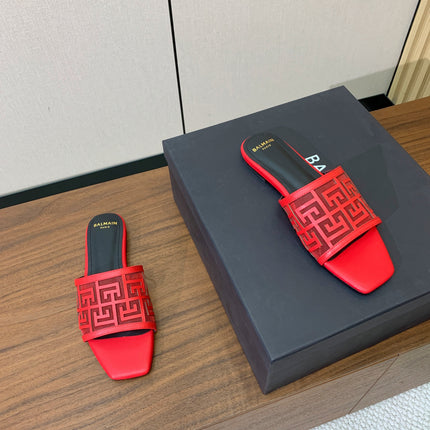 BALMAIN 26S FLAT SANDALS IN RED CALFSKIN AND MESH