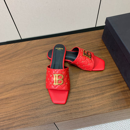 BALMAIN 26S QUILTED MULES IN RED CALFSKIN