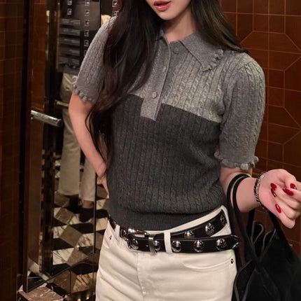 CHLOE 26S SHORT-SLEEVE POLO KNIT TOP STYLE 91