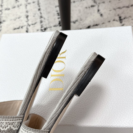 DIOR 26S SLIDES IN GREY EMBOSSED OBLIQUE LACE EMBROIDERY