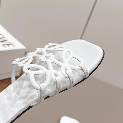 LOEWE 26S SQUARE TOE SANDALS IN WHITE CALFSKIN LOGO