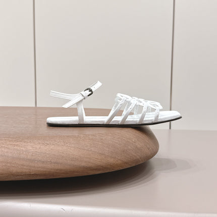 LOEWE 26S SQUARE TOE SANDALS IN WHITE CALFSKIN LOGO