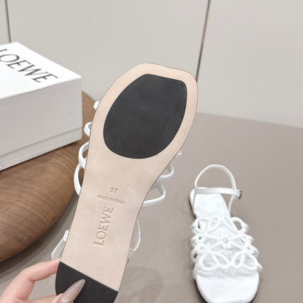 LOEWE 26S SQUARE TOE SANDALS IN WHITE CALFSKIN LOGO