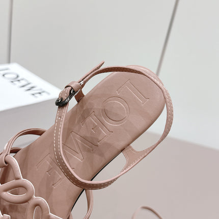 LOEWE 26S SQUARE TOE SANDALS IN PINK CALFSKIN LOGO