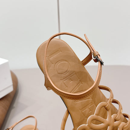 LOEWE 26S SQUARE TOE SANDALS IN LIGHT BROWN CALFSKIN LOGO