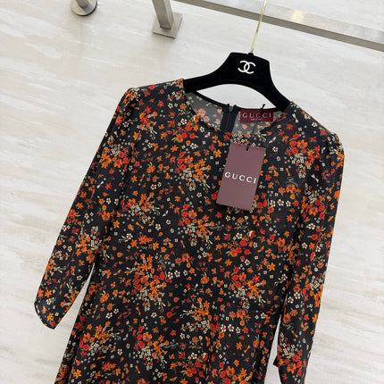 GUCCI 26S LONG-SLEEVE FLORAL A-LINE DRESS 399