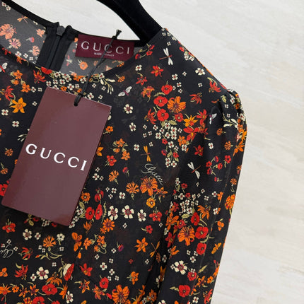 GUCCI 26S LONG-SLEEVE FLORAL A-LINE DRESS 399